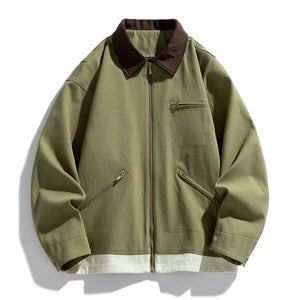 Contrast Color Washed Polo Collar Jacket Men