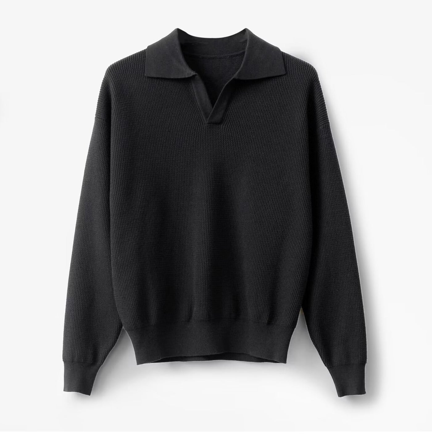 TEXTURED KNIT POLO SWEATER