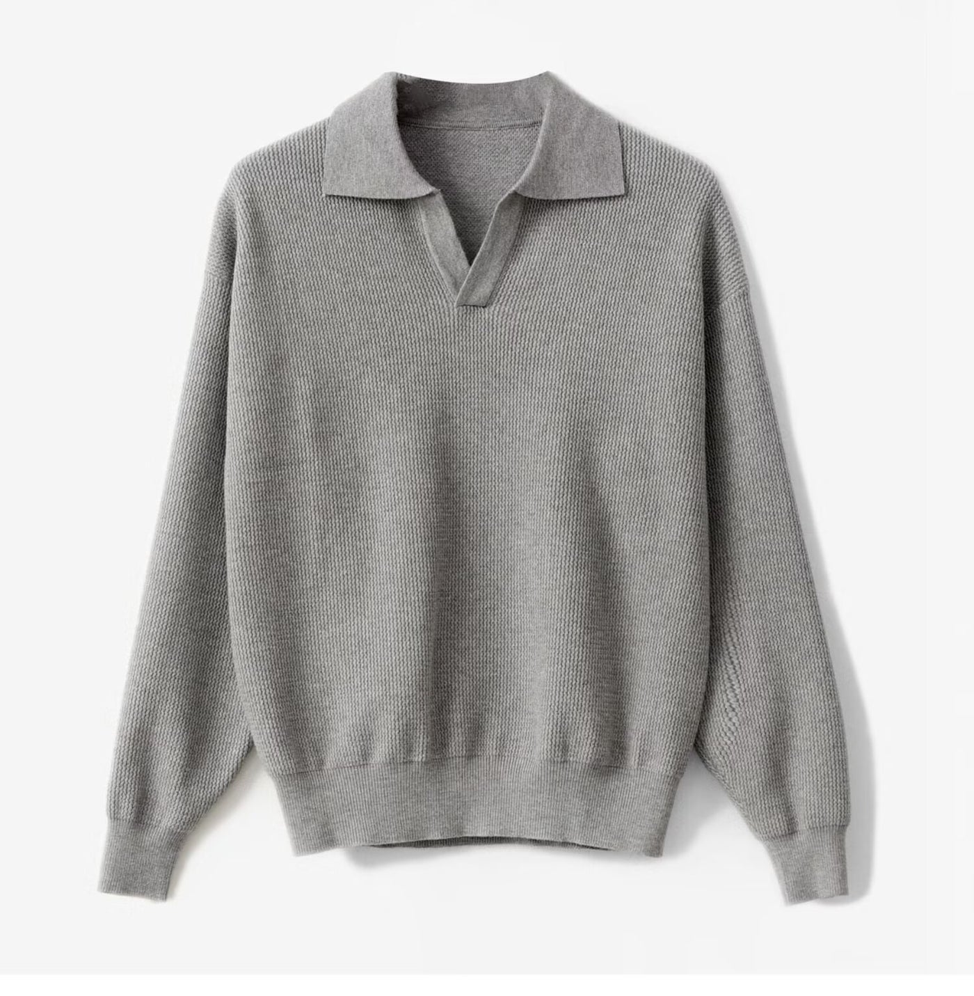 TEXTURED KNIT POLO SWEATER