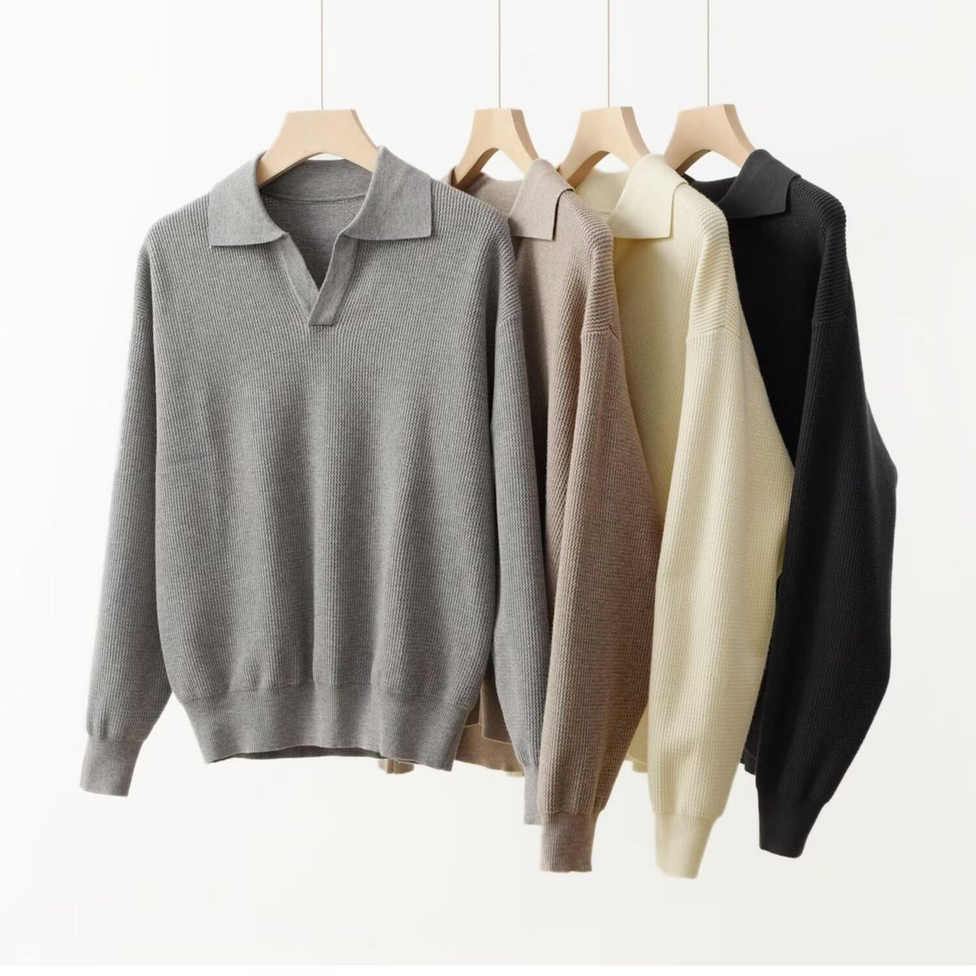 TEXTURED KNIT POLO SWEATER