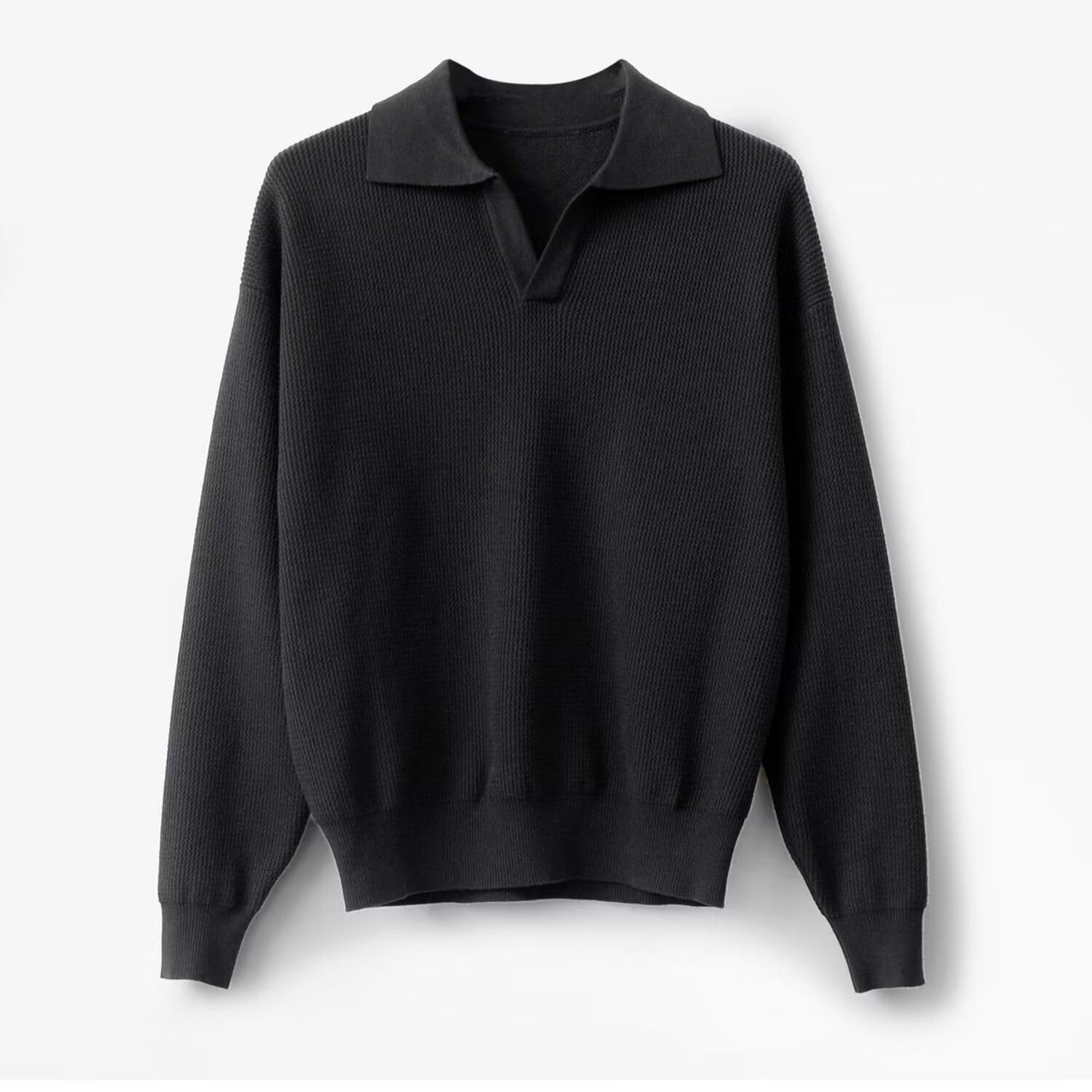 TEXTURED KNIT POLO SWEATER