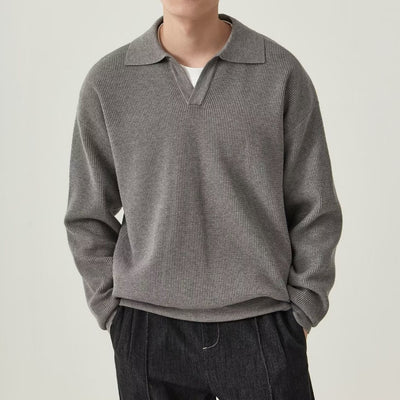 TEXTURED KNIT POLO SWEATER